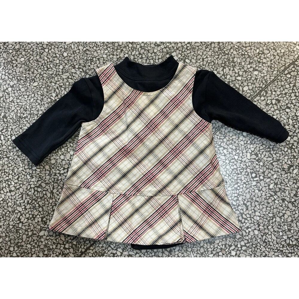 Vintage 90s Y2K Preppy Schoolgirl Clueless Dress Romper Set Plaid 3-6 M